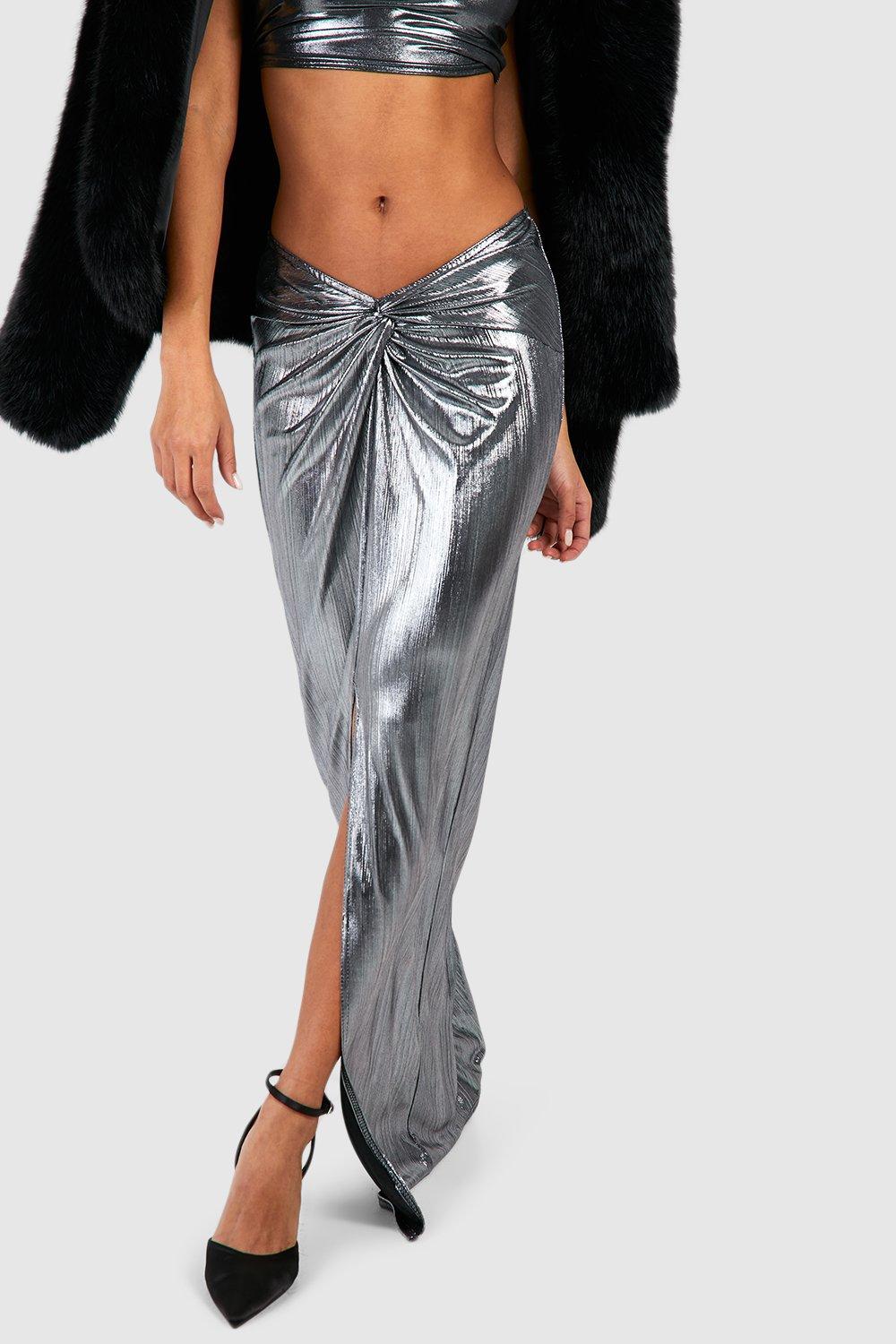 Gonna maxi metallizzata con nodo frontale boohoo IT